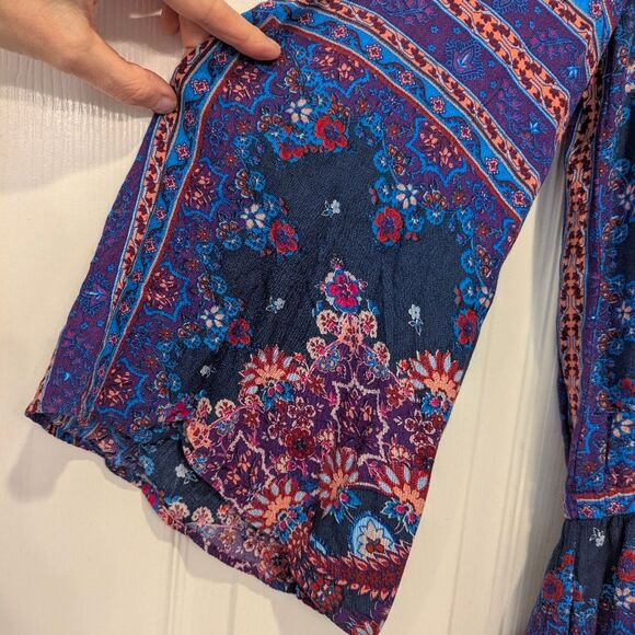 American Eagle Purple Wrap Boho Shorts Floral Romper Dress Sz S Witchy Whimsigot - Picture 6 of 9